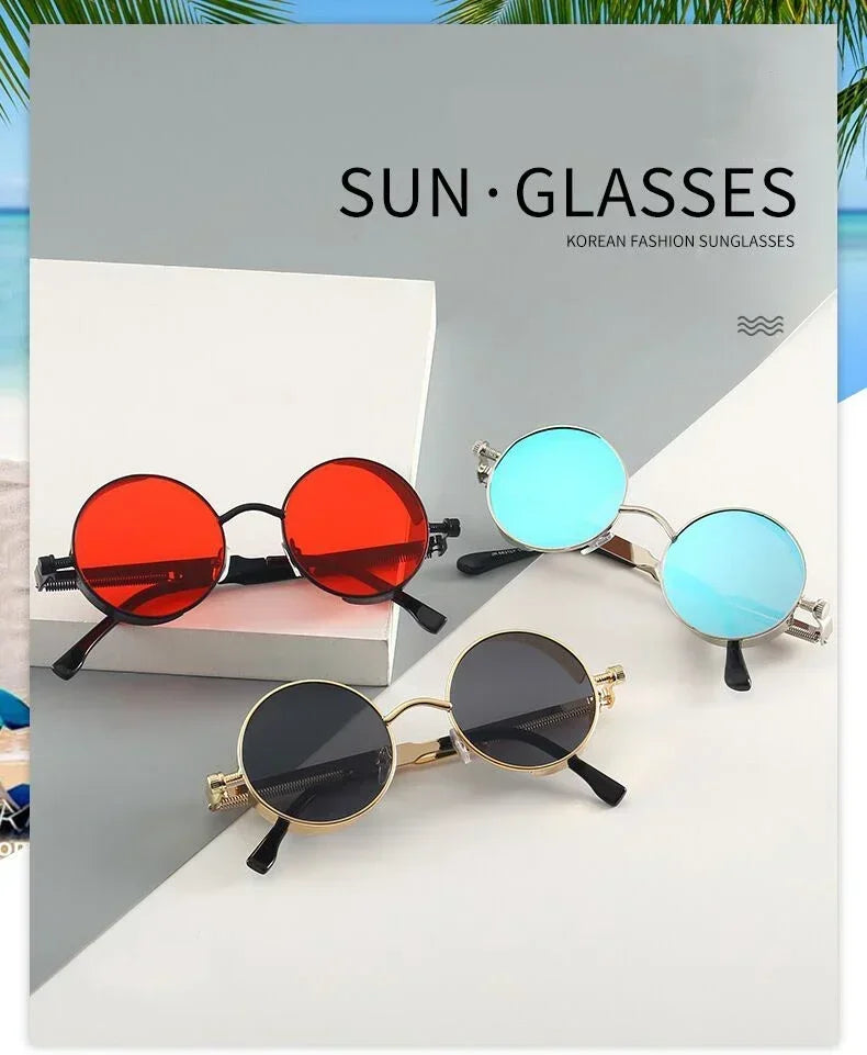 Vintage Steampunk Round Sunglasses – Unisex Metal Frame UV400 Designer-Inspired Retro Shades