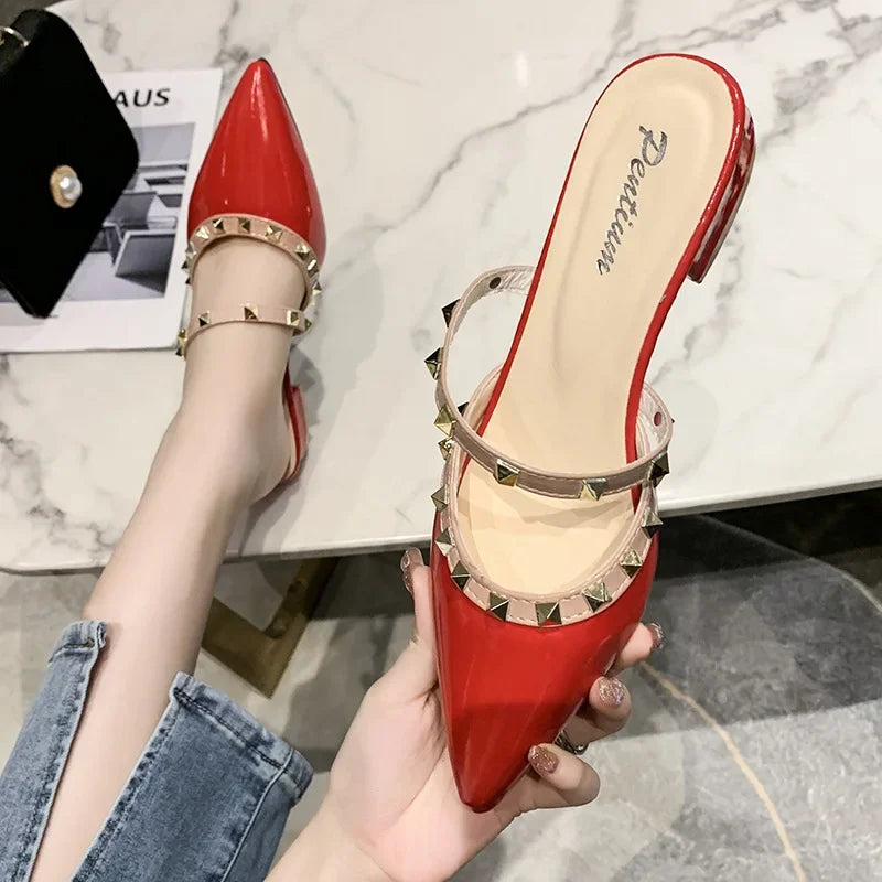 2025 Fashion Rivet Slippers for Women – Stylish Outdoor Low-Heel Casual Footwear
