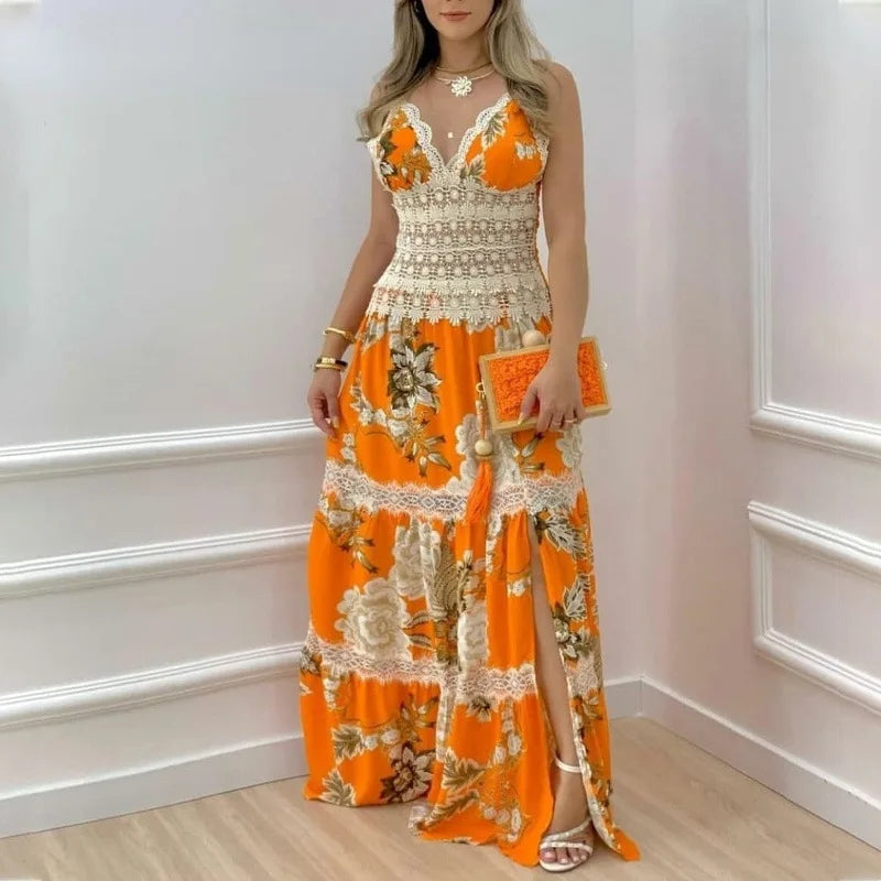 Elegant Floral Print Slip Maxi Dress – Modest Muslim Abaya-Inspired Summer Sundress