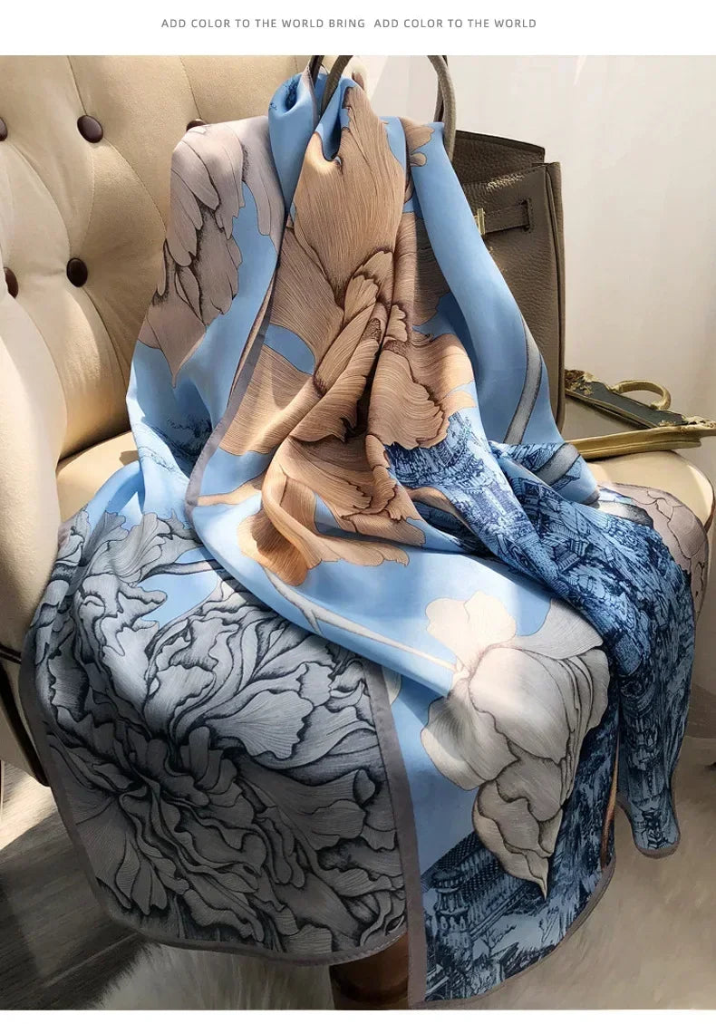 Luxury Printed Pure Silk Scarf – Long Designer Wrap & Shawl for Women