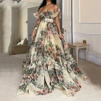 Sexy Strapless Garden Party Dress – Pleated Floral Print Evening Gown