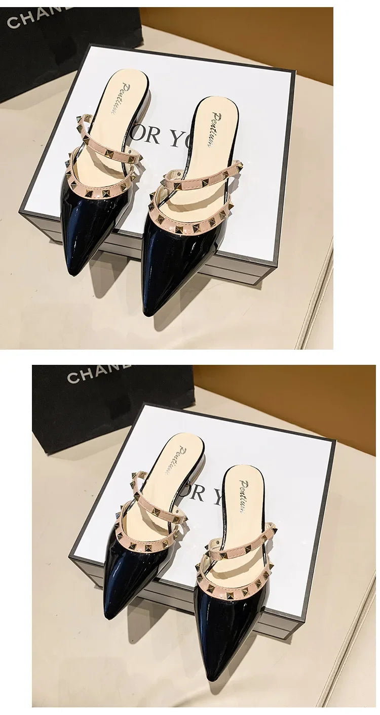2025 Fashion Rivet Slippers for Women – Stylish Outdoor Low-Heel Casual Footwear