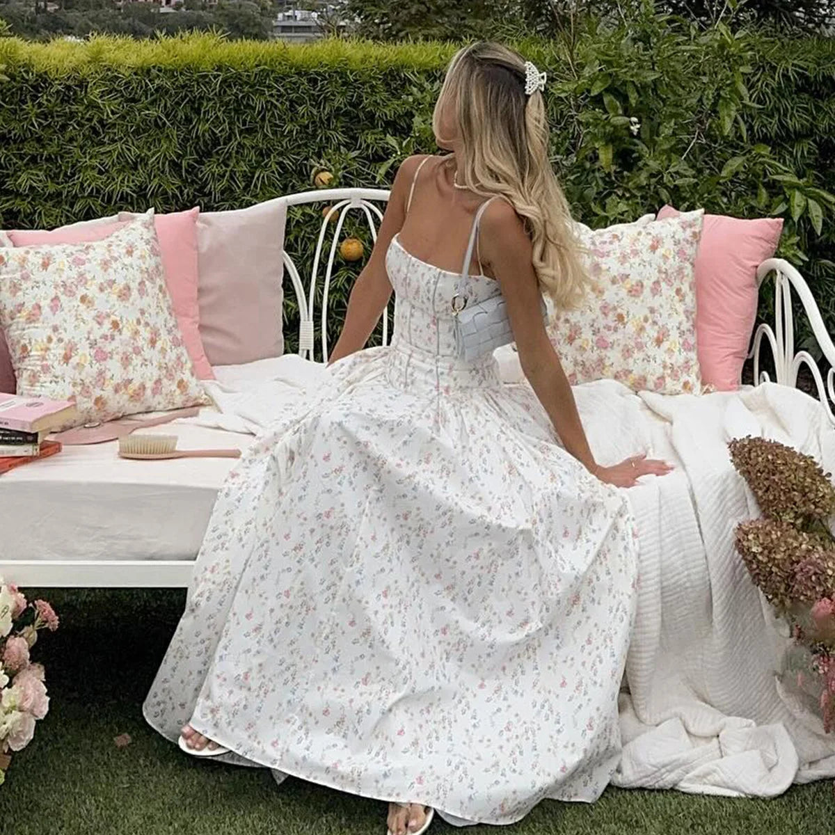 Floral Elegance – Mingmingxi Spaghetti Strap Maxi Party Dress for Summer