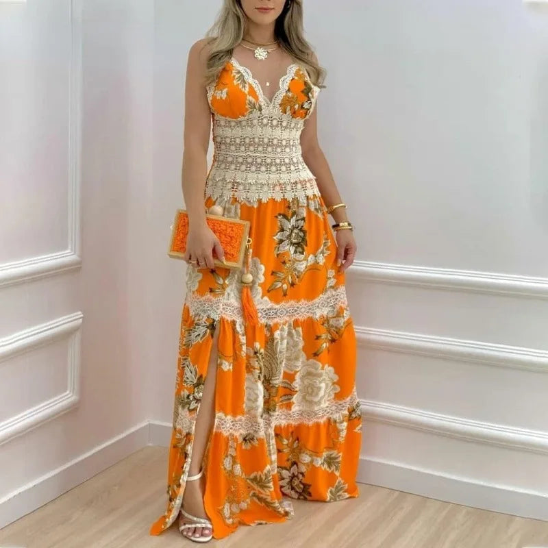 Elegant Floral Print Slip Maxi Dress – Modest Muslim Abaya-Inspired Summer Sundress