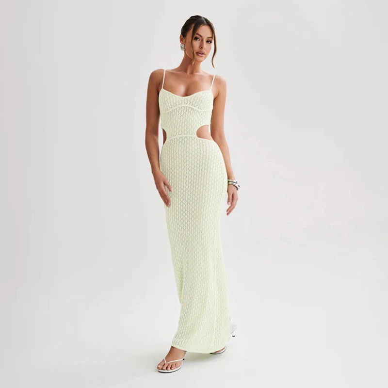 Sexy Hollow Out Knit Beach Dress – Summer Maxi Cover-Up for Women