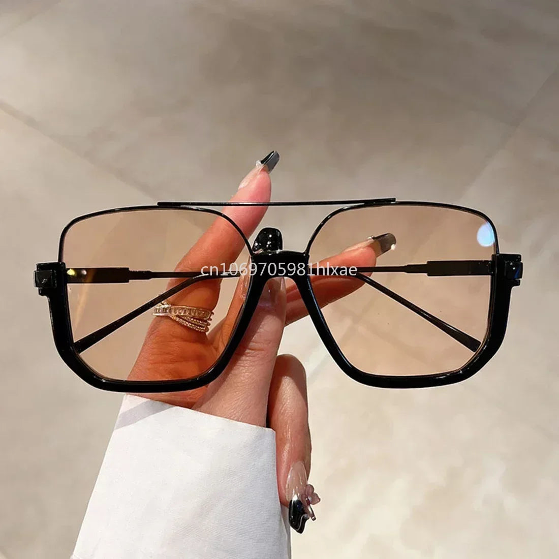 Vintage Big Square Sunglasses – Unisex Half-Metal Frame UV400 Fashion Shades