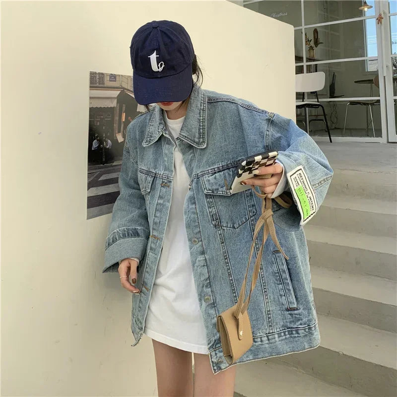 Women's Oversized Denim Jacket – Korean Fashion Button Down Streetwear
