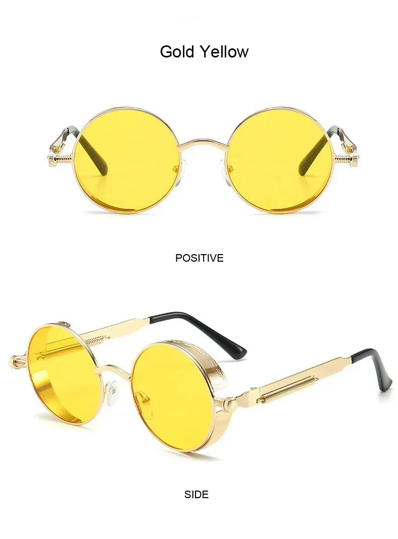 Vintage Steampunk Round Sunglasses – Unisex Metal Frame UV400 Designer-Inspired Retro Shades