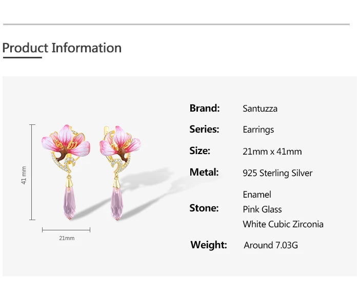 Romantic Floral Drop Earrings – Pink Crystal & White CZ by SANTUZZA