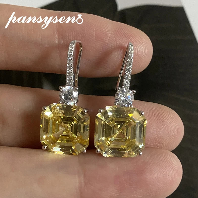 Luxury Sterling Silver Gemstone Drop Earrings – Asscher Cut Citrine Sparkle