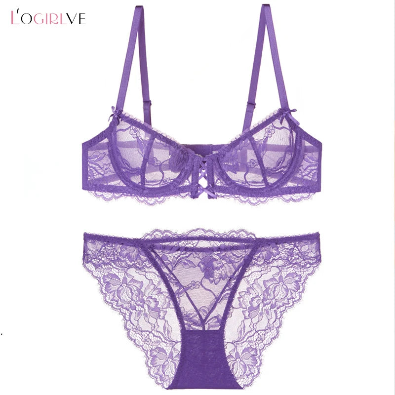 Logirlve Ultra-Thin Lace Lingerie Set – Hollowed-Out Push-Up Bra & Panty for Women