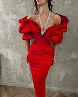 Off-Shoulder Crystal Ruffle Bodycon Dress – Nightclub Glam in Red & Black
