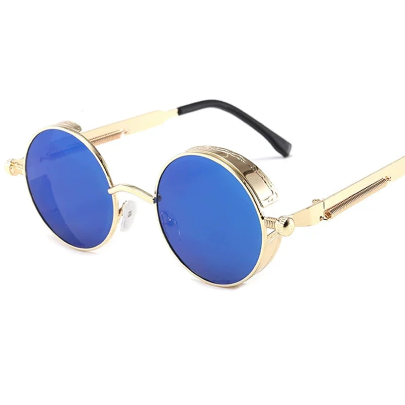 Vintage Steampunk Round Sunglasses – Unisex Metal Frame UV400 Designer-Inspired Retro Shades