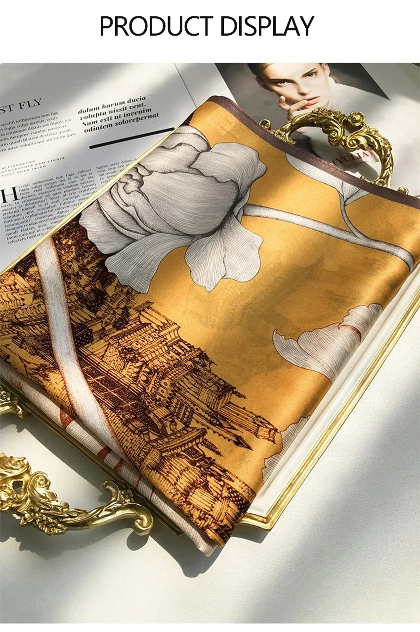 Luxury Printed Pure Silk Scarf – Long Designer Wrap & Shawl for Women