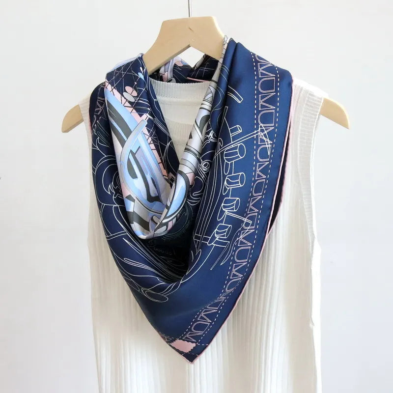Elegant 90CM Natural Silk Bandana – Horse Design Head & Bag Scarf for Women