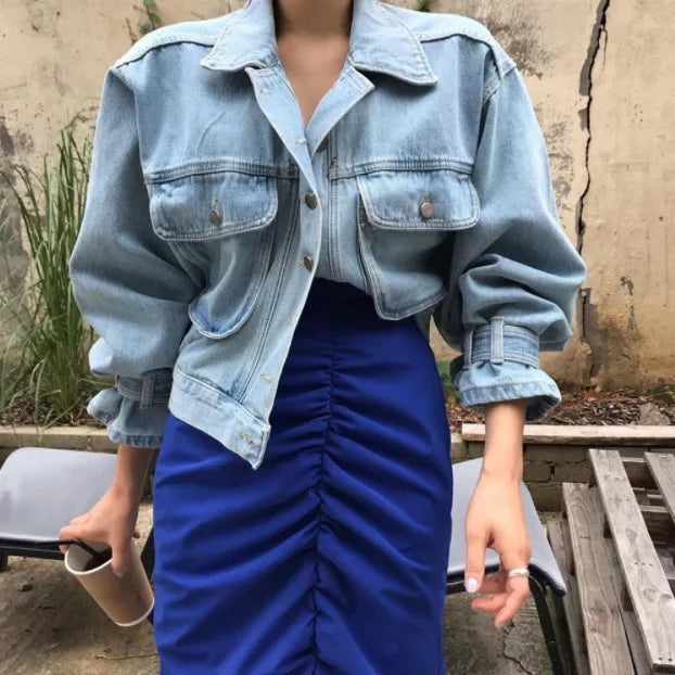 Sexy Y2K Style Denim Shirt Jacket – Cropped Street Fashion for Women
