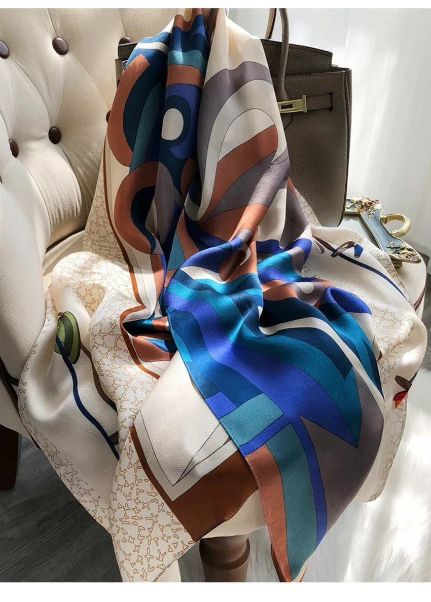 Luxury Printed Pure Silk Scarf – Long Designer Wrap & Shawl for Women