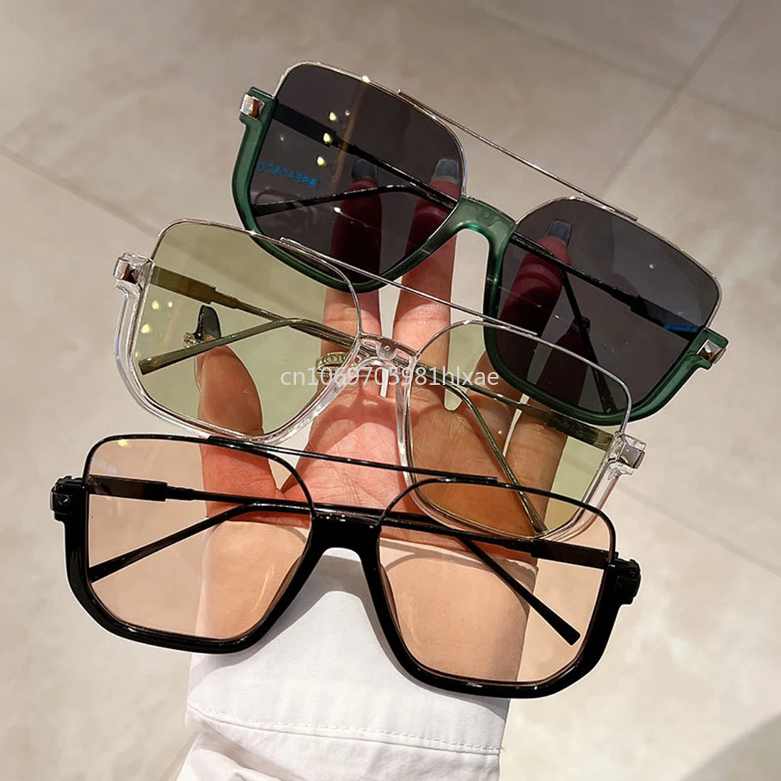 Vintage Big Square Sunglasses – Unisex Half-Metal Frame UV400 Fashion Shades