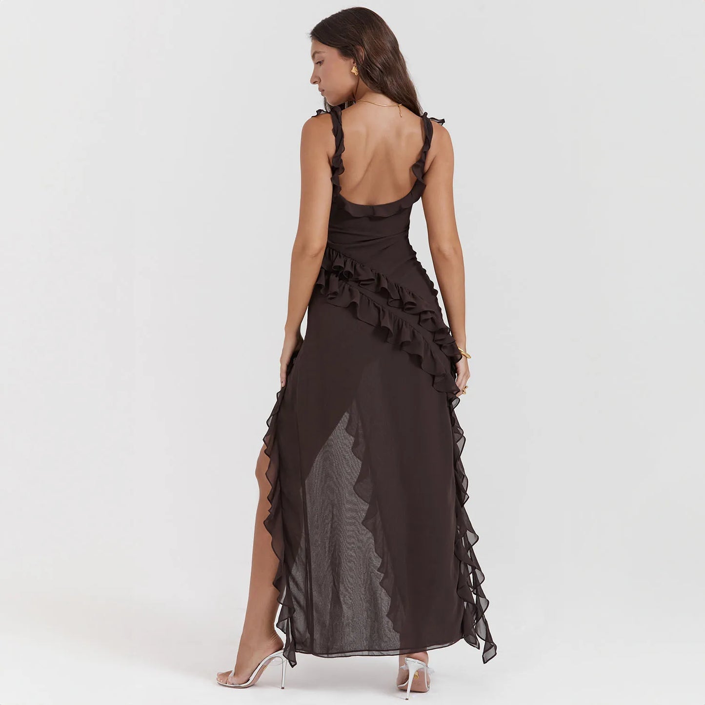 Elegant Red High Slit Maxi Dress – Backless Formal Party Dress for Women