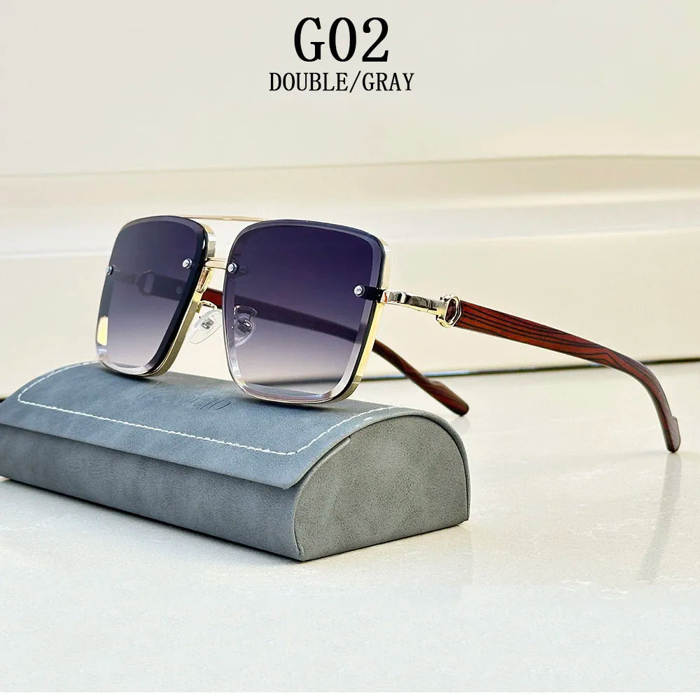 Retro Square Designer Sunglasses for Men – Wooden Frame Sun Lentes