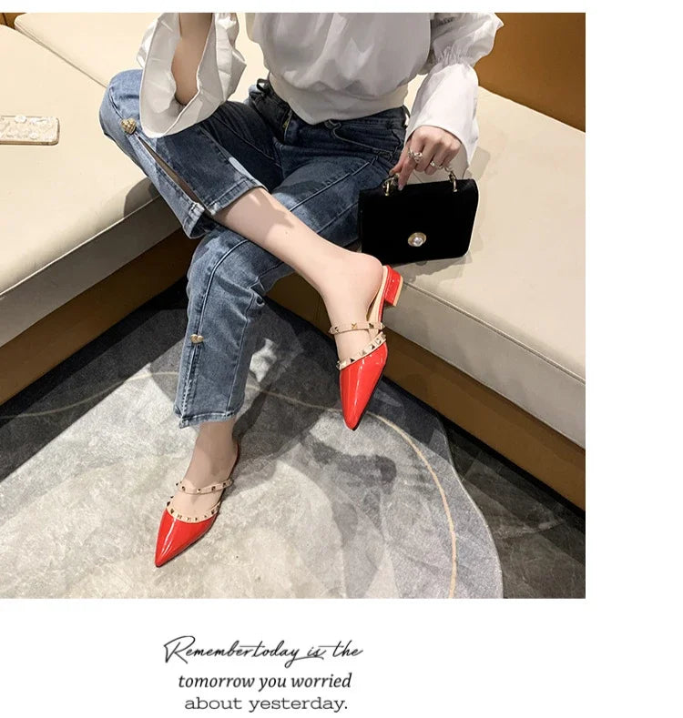 2025 Fashion Rivet Slippers for Women – Stylish Outdoor Low-Heel Casual Footwear