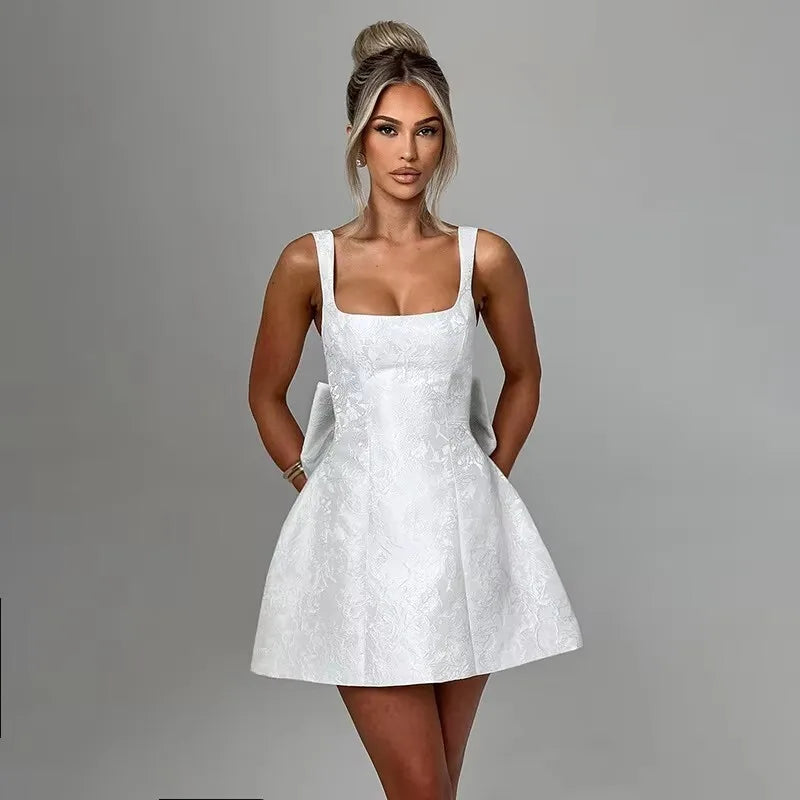 Elegant Bodycon Party Dress – White Jacquard Backless Maxi Dress by NIDANSSI