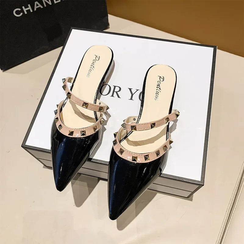 2025 Fashion Rivet Slippers for Women – Stylish Outdoor Low-Heel Casual Footwear