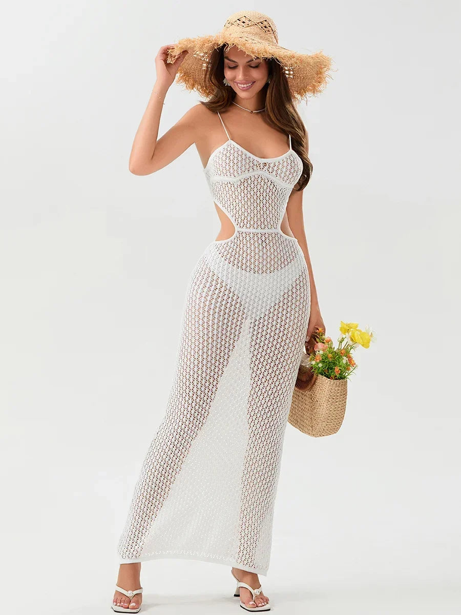 Sexy Hollow Out Knit Beach Dress – Summer Maxi Cover-Up for Women