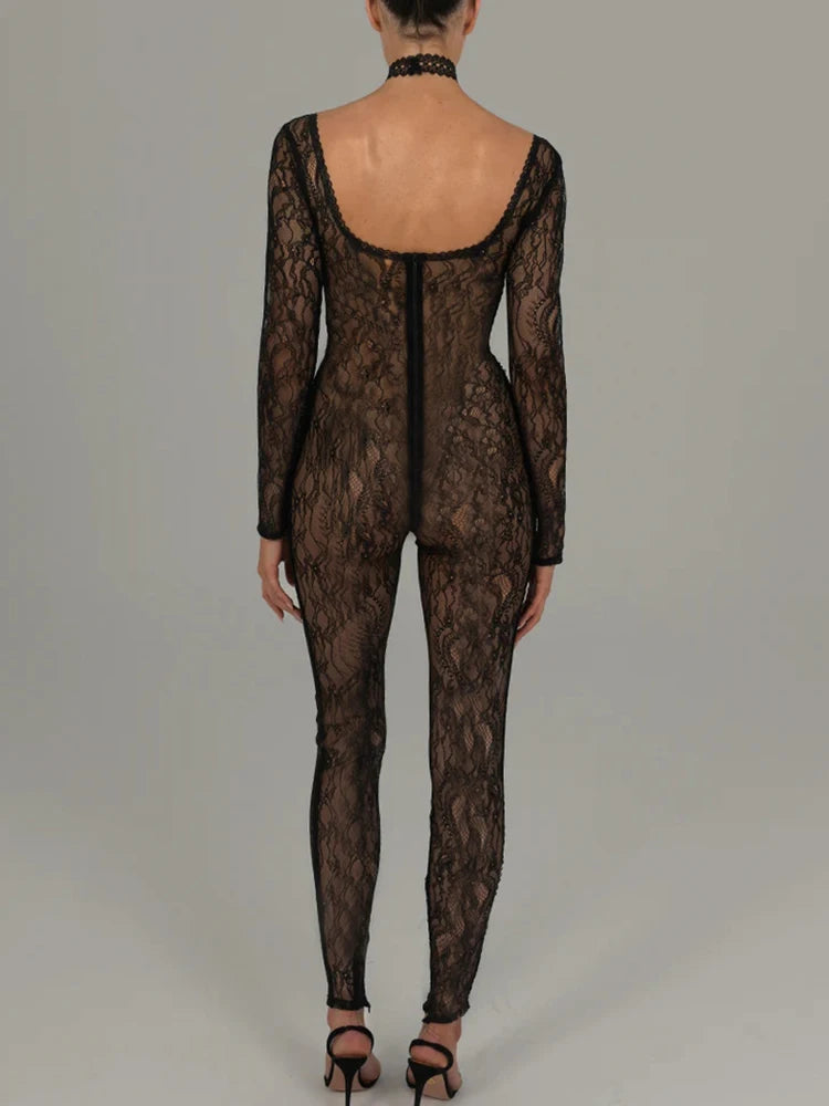 Sexy White Lace Jumpsuit – Fantoye Long Sleeve Club & Party Romper