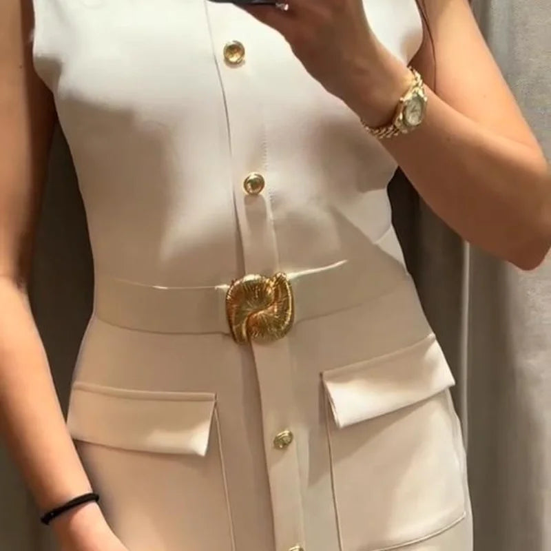 Elegant 2025 Belted Tank Dress – Slim Fit Sleeveless Street Style