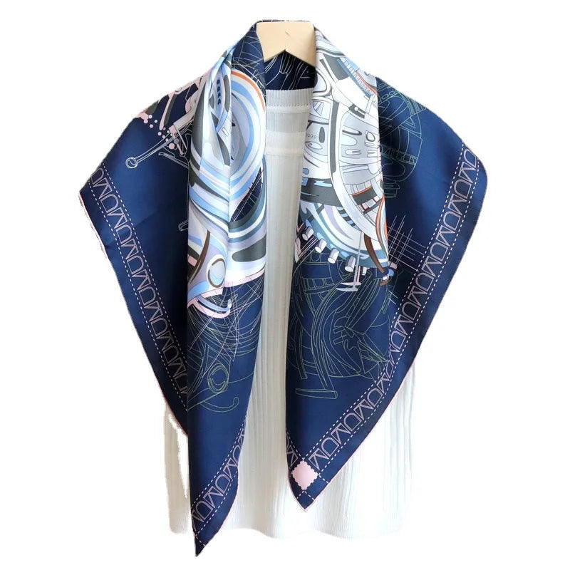 Elegant 90CM Natural Silk Bandana – Horse Design Head & Bag Scarf for Women