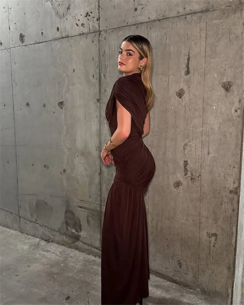 High Waist Ruched Mini Dress – Turtleneck Sleeveless Party Look