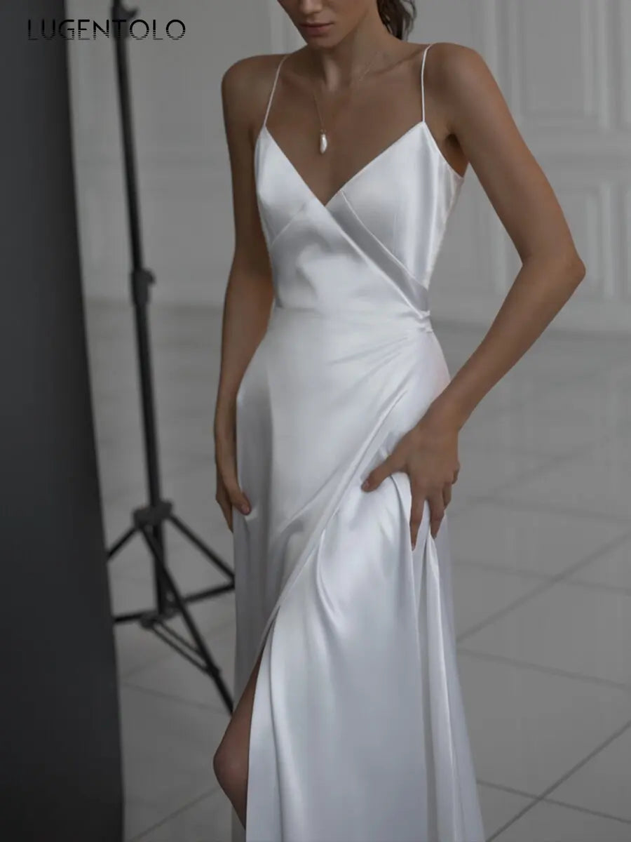 Elegant V-Neck Swing Dress – Sleeveless Suspender Cocktail Gown for Women