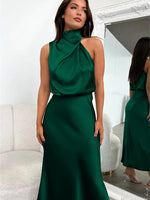 Luxury Satin Party Dress – Sleeveless Long Gown for Women’s Evening Events