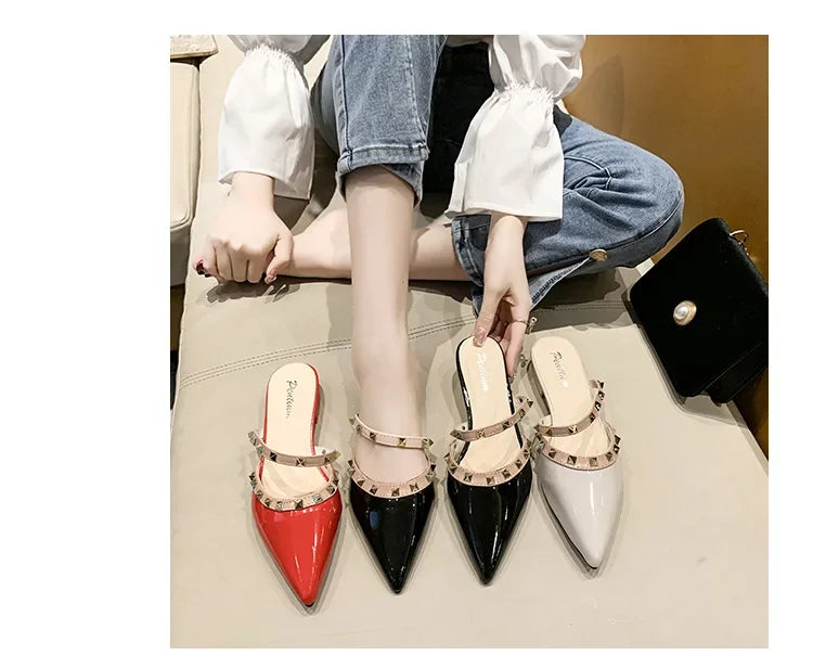 2025 Fashion Rivet Slippers for Women – Stylish Outdoor Low-Heel Casual Footwear