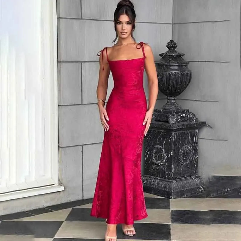 Elegant Bodycon Party Dress – White Jacquard Backless Maxi Dress by NIDANSSI