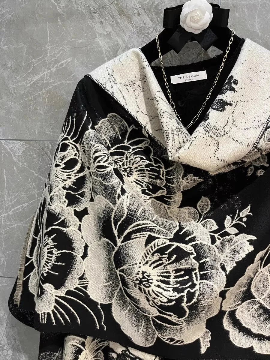 Versatile Floral Peony Shawl – Winter Warm Scarf & Summer Wrap Cape