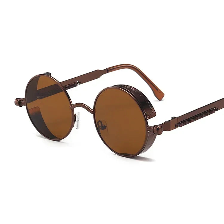 Vintage Steampunk Round Sunglasses – Unisex Metal Frame UV400 Designer-Inspired Retro Shades