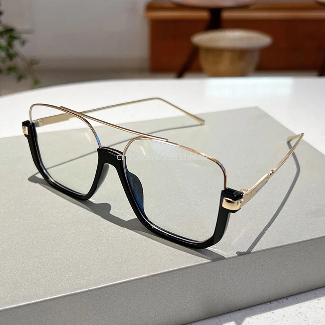 Vintage Big Square Sunglasses – Unisex Half-Metal Frame UV400 Fashion Shades