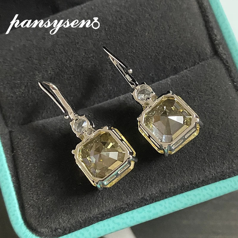 Luxury Sterling Silver Gemstone Drop Earrings – Asscher Cut Citrine Sparkle