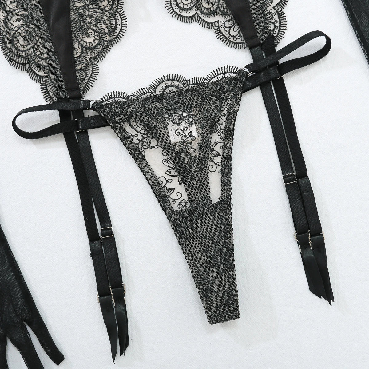 Ellolace Lace Sexy Lingerie Set With Long Glove Attractive Chest Suspenders Ensemble Lingeries Femmes Delicate Lace Underwear