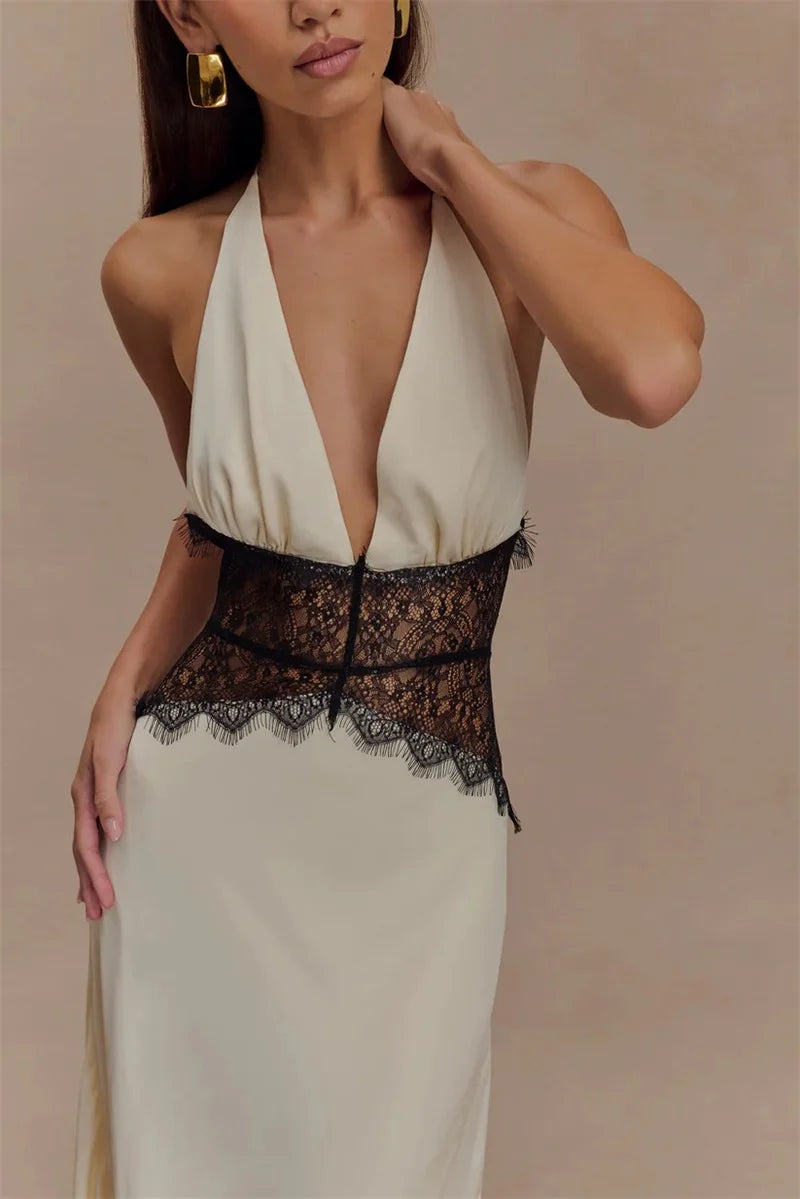 Summer Temptation – Deep V-Neck Halter Long Dress