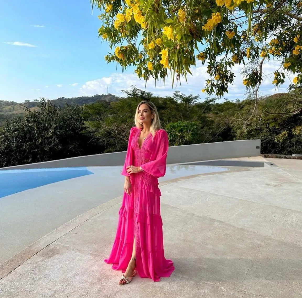 Elegant Ruffle Hollow-Out Maxi Dress – Summer Party Chic