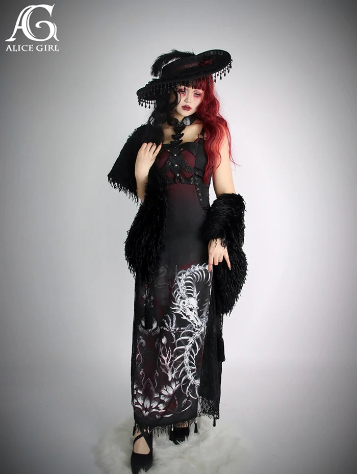 Original Alice Girl Dragon Print Dress – Light Lolita Gothic Punk Slip Dress