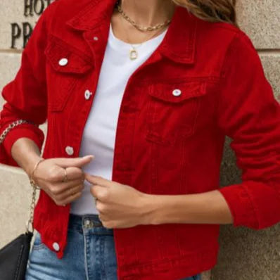Trendy Women's Short Denim Jacket – Lapel Collar & Pocket Detail