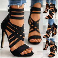Sexy Back Zipper Peep Toe Heels – Elastic Cross Strap High Heel Sandals