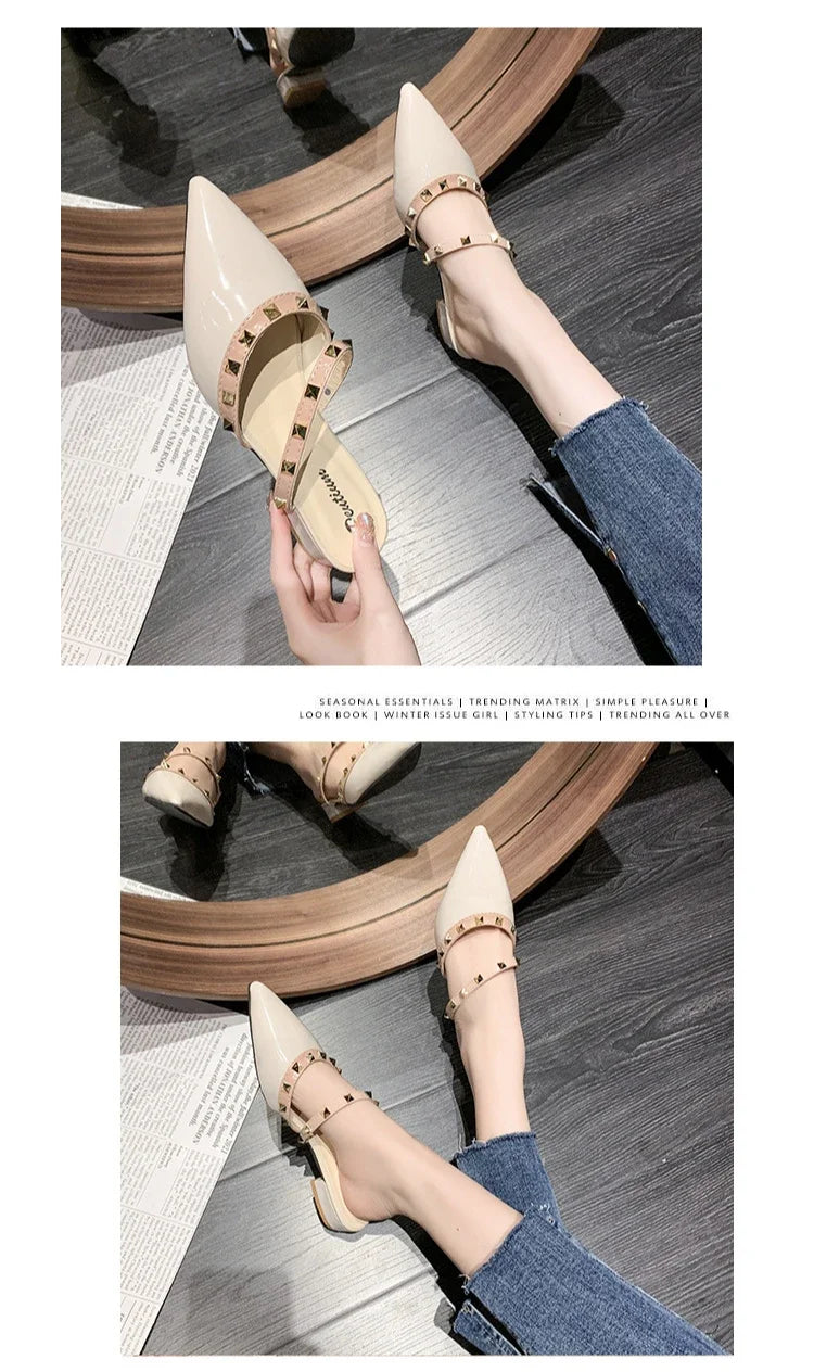 2025 Fashion Rivet Slippers for Women – Stylish Outdoor Low-Heel Casual Footwear
