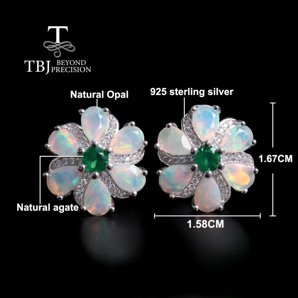 Celestial Elegance – Opal & Green Agate 925 Sterling Silver Earrings
