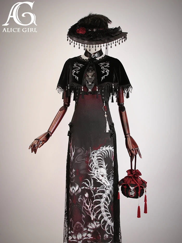 Original Alice Girl Dragon Print Dress – Light Lolita Gothic Punk Slip Dress