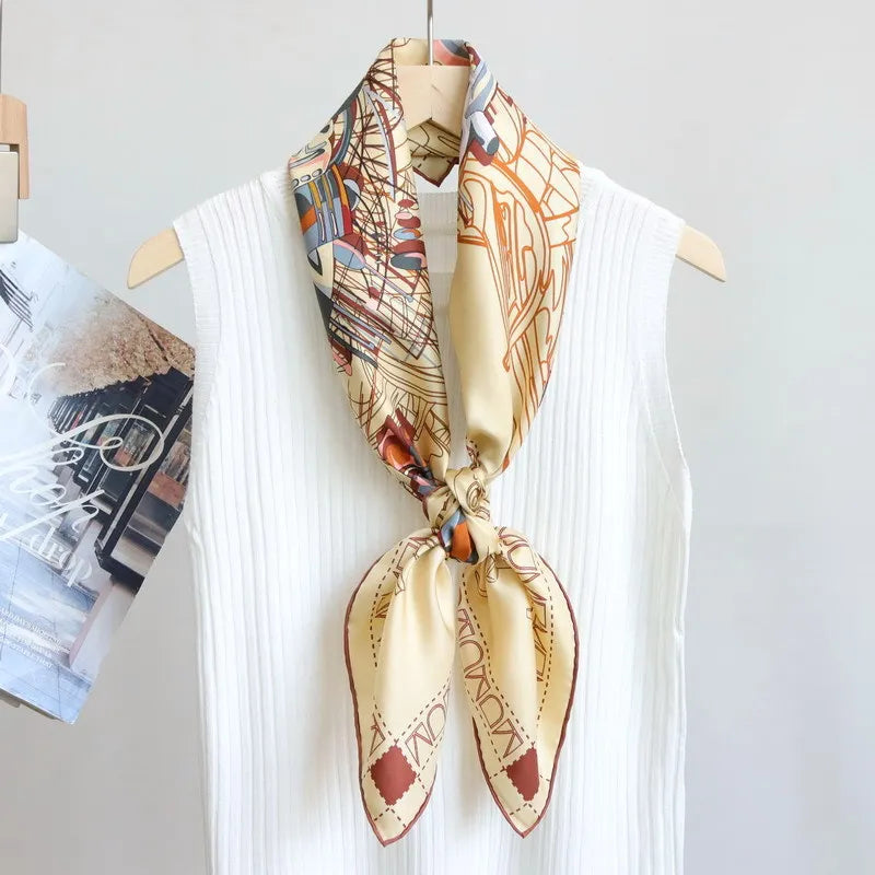 Elegant 90CM Natural Silk Bandana – Horse Design Head & Bag Scarf for Women